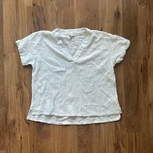 Wonderly White Gauze V-Neck Top Short Cuffed Sleeve Crinkle Blouse XL